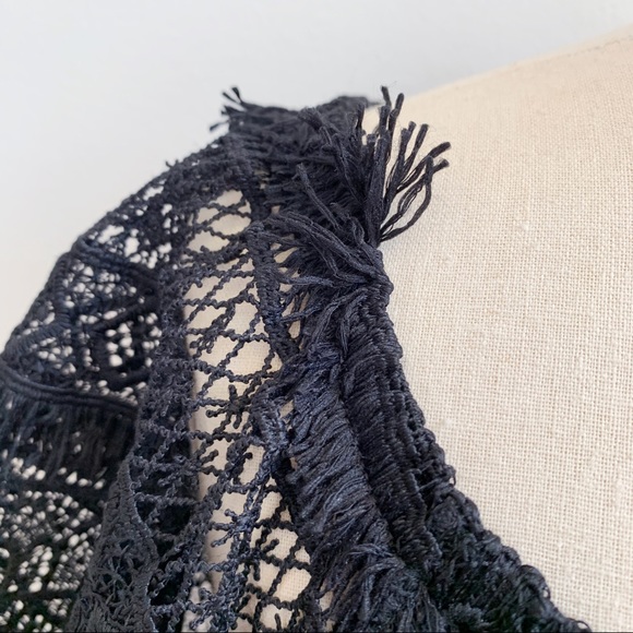 INC Black Lace Fringe Short Sleeve Blouse Sz M - Picture 4 of 10